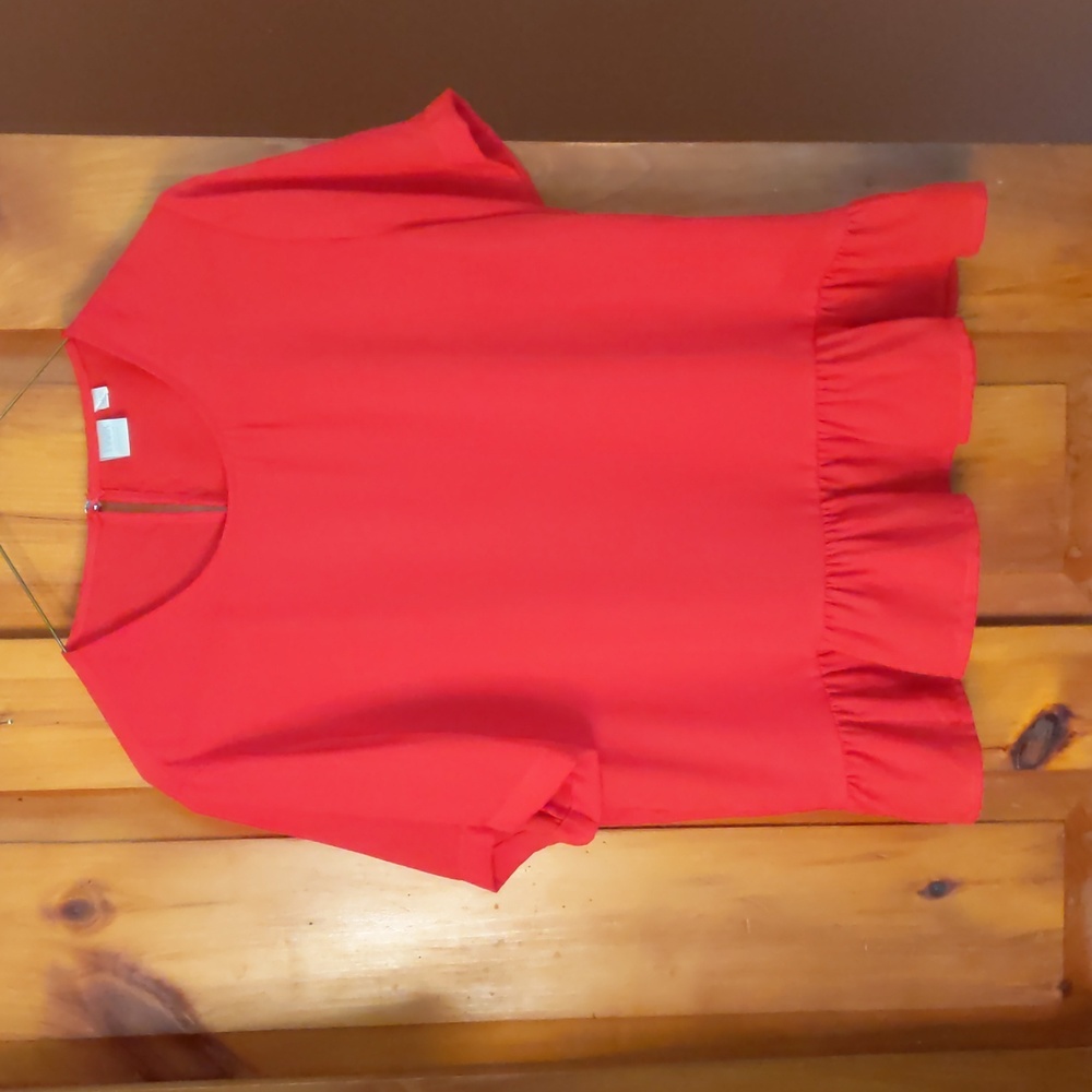 TWIK* babydoll peplum short sleeve round neck keyhole button close blouse
